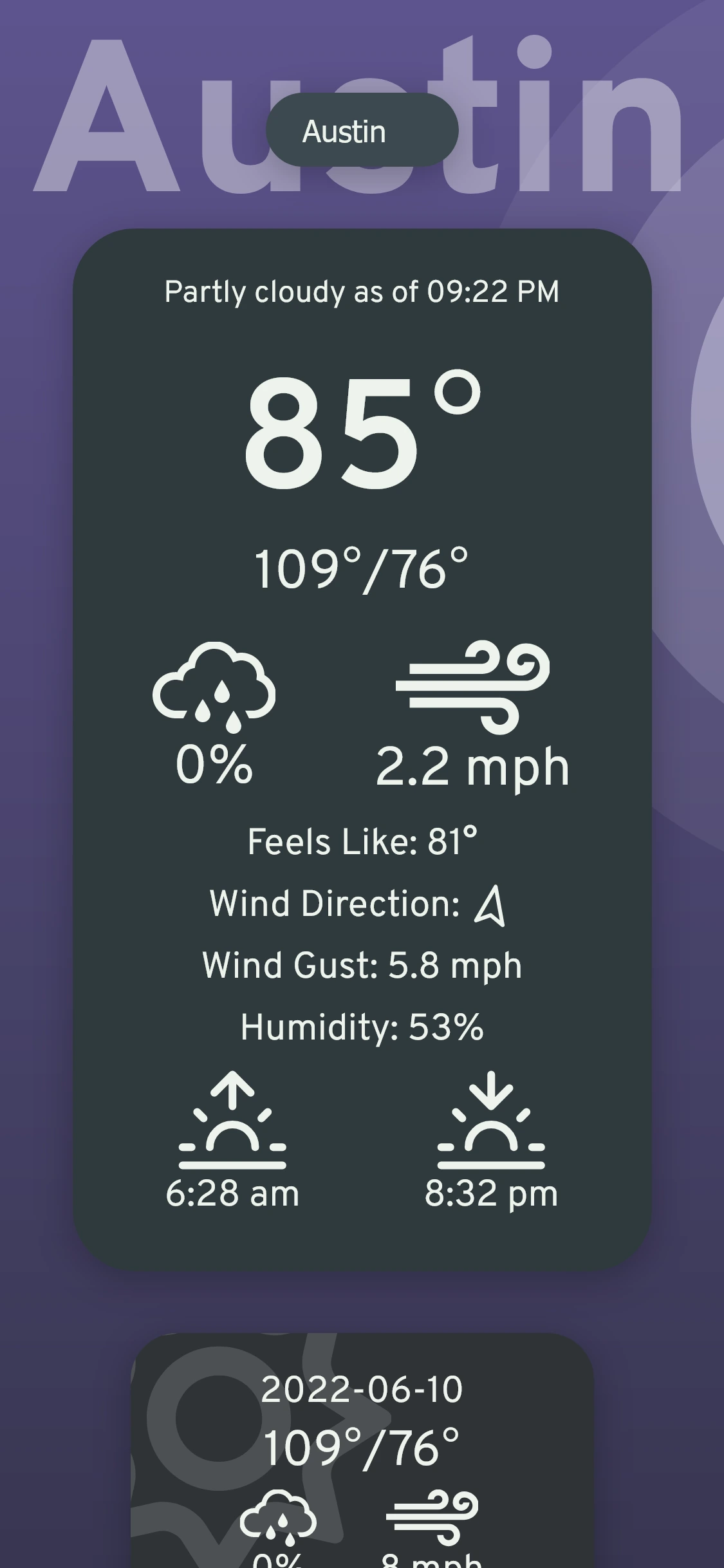 picture of weatherapp in mobile view